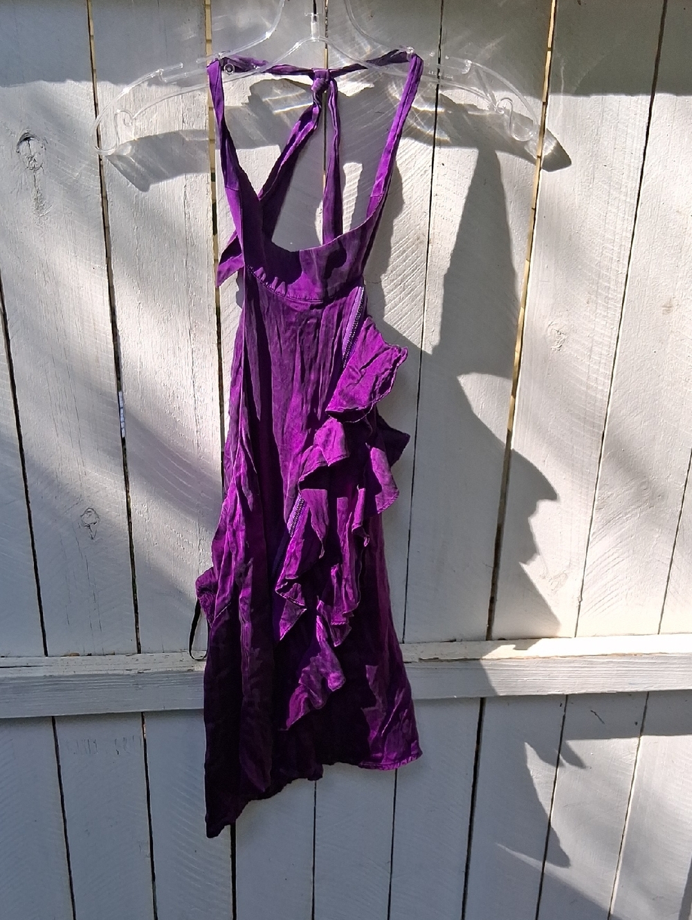Bebe Vibrant Purple Ruffle Halter Dress-silk